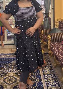 Cute Black Heart Print Tired Middi ElasticateDress