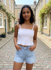 H&M White Cotton Smocked Crop Top