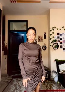 Brown Ruched Bodycon Mini Dress