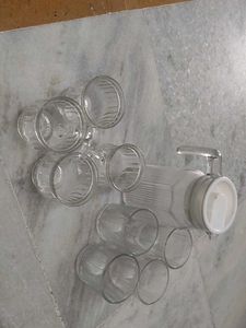 Vintage Glass Pitcher &amp; 4 Glasses Set