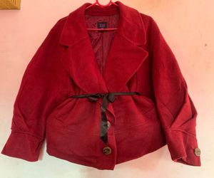 Red belted coat