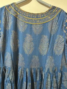 Full Flair Blue Printed Kurtha