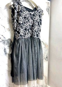 Floral Black &amp; White Mesh Dress