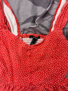 red &amp; white polka dot crop top