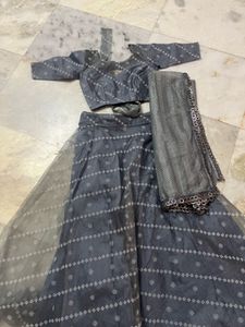 Grey Net Lehenga Set