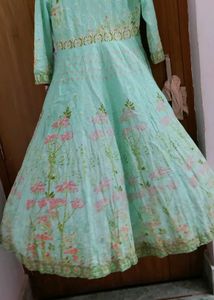 Aqua Floral Anarkali Suit