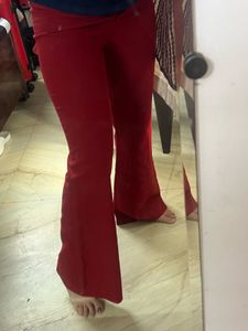Red Flare Leg Trousers - Low Waist