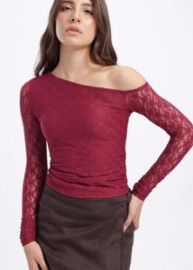 Burgundy Lace One-Shoulder Top