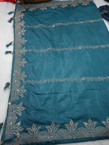 Elegant Teal Embellished Saree