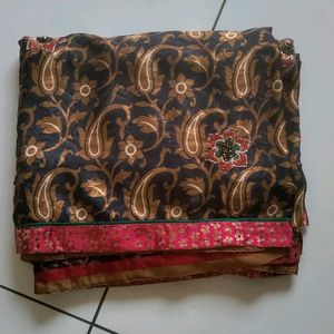 Black Sequence Work Saree With Lace Border