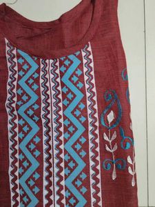 Maroon Embroidered Kurta