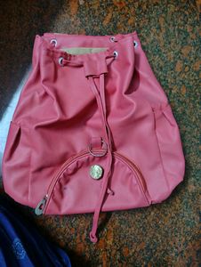 Pink Faux Leather Drawstring Backpack
