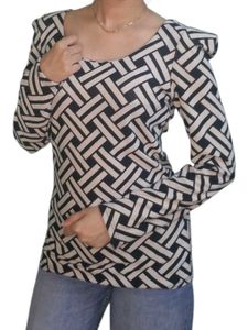 Patterned Long Sleeve Black And White Top