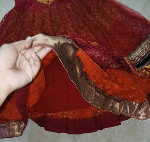 Red &amp; Gold Anarkali Dress
