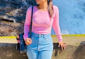 Pink Sweatshirt Crop Top