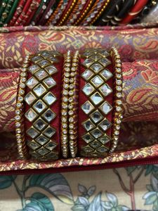 Kundan Silk Thread Bangles Set Red