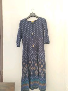 Global Desi Blue Printed Nyraa Cut Suit- Size L