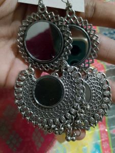 Silver Oxidized Mirror Hoop Earrings 💞
