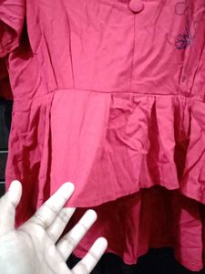 Red Peplum Mandarin Collar Top with Floral Details