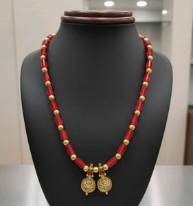 lakshmi pendent,Red & Gold Beaded Necklace