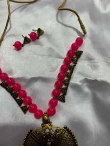 Pink Beaded Necklace Set