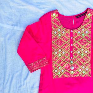 Rangmanch Pink Mirror Work Kurti