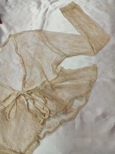 Beige Laced Cropped Shurg