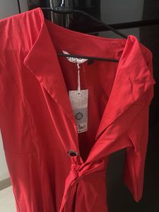 Red  wrapper dress with tie up belt