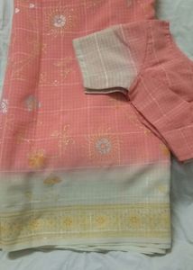 Georgette Saree with Stitched Blouse - Peach
