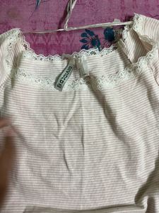 Striped Lace Trim Top