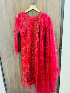 Red Embroidered Kurta Set