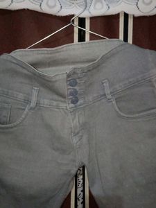 High Waist Grey Coloured Jeans For Women