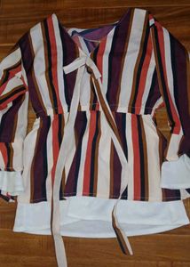 Multicoloured Linen Top With Bow