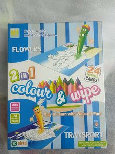 2-in-1 Colour & Wipe Cards - Flowers & Transport