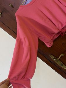 Pink Drawstring knit Cropped Top