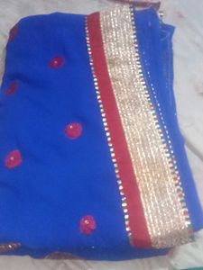 Blue &amp; Gold Embroidery Zari work Saree