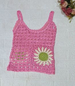 A Beautiful Crochet Top Having Beautifu Flower.🌸.