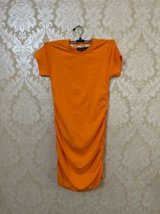 Orange Ruched T-Shirt Dress