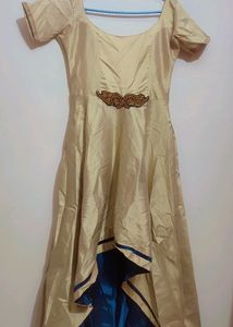 Blue Jacket &amp; Golden Party Wear Dress For Girl