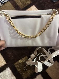 White purse type clutch with Gold Chain