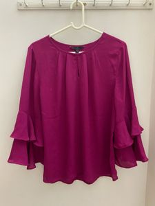 Magenta Ruffle Sleeve Top