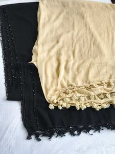 2- Elegant Dupatta Set - Beige &amp; Black 🧣