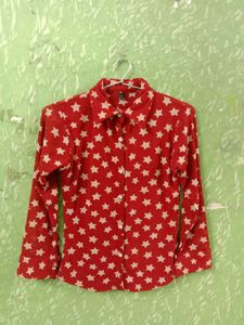 Red Star Print Button Down Shirt Top