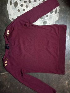 Burgundy Knit Top w/ Gold Buttons