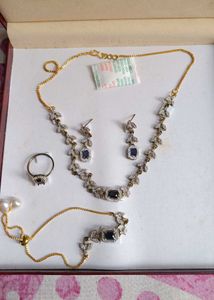 Elegant Jewelry Set navy blue & white stone and