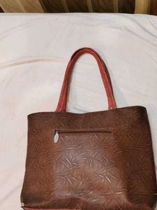Brown &amp; Red Patterned Tote Bag