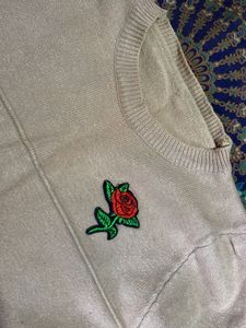 Rose Embroidered Knit Sweater