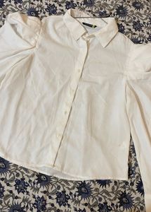 White Puff Sleeve Button-Down