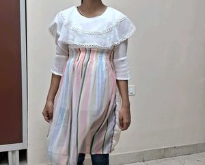 Striped Pastel Tunic Attached With White Top