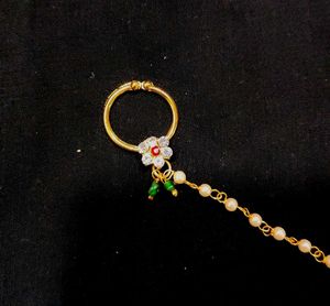Gold Nath with Pearl Chain